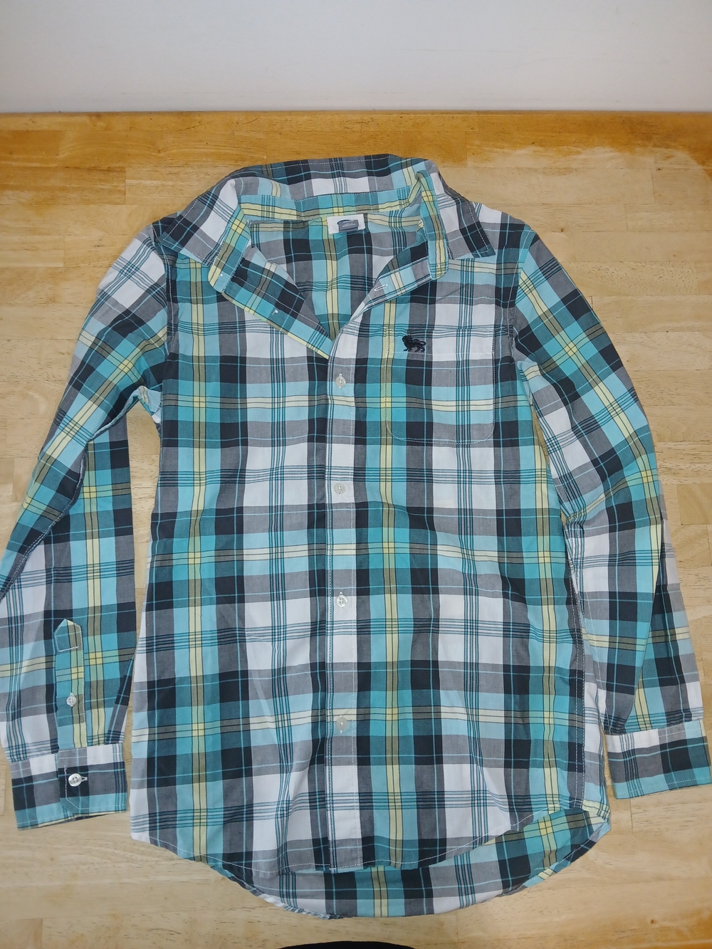 Old Navy Teal, Black & White Plaid Button-Down Shirt